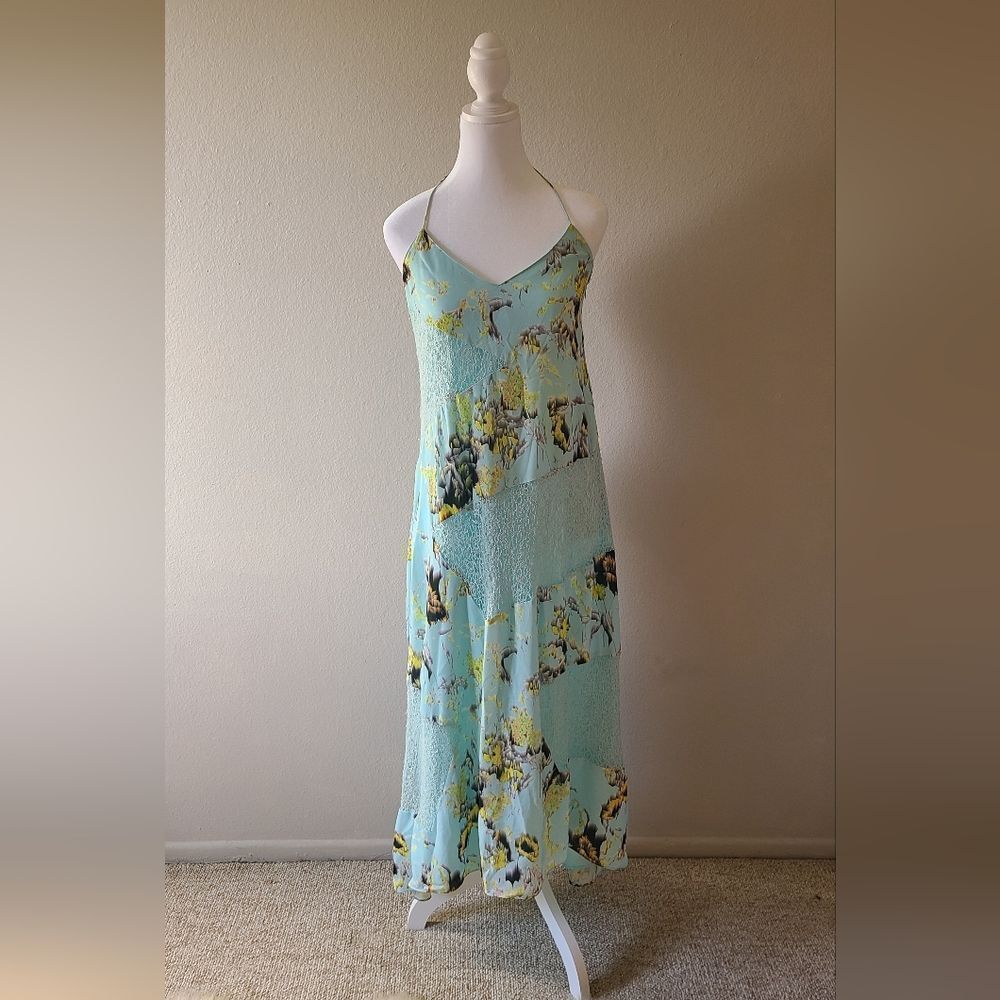 Anthropologie Floral Maxi Dress - Mint Green and Yellow